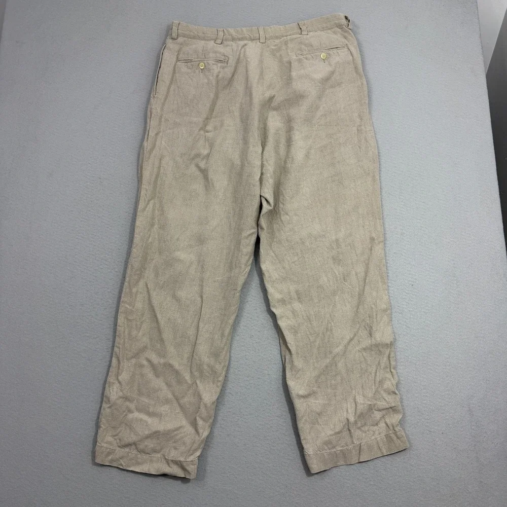 Vintage Polo Ralph Lauren Pants 36x30 Tan Linen Pleated Front Straight Preppy